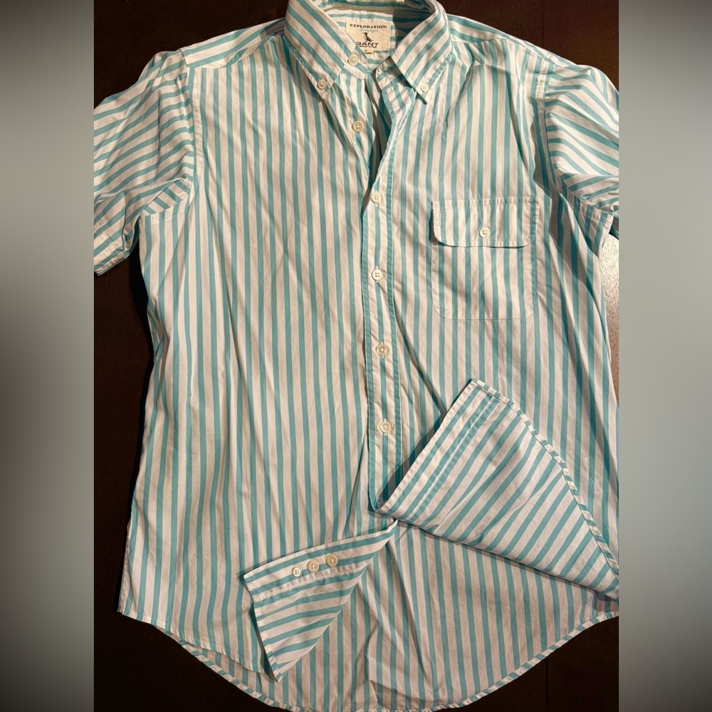 GANT by Michael Bastian Exploration Striped Button Down Shirt Blue White Size M - Picture 8 of 9